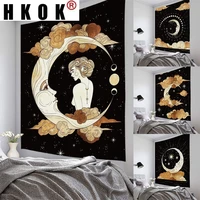 hkok moon girl tapestry wall rugs wall hanging fabric mural background cloth towel beach fabric blanket dorm living home decor