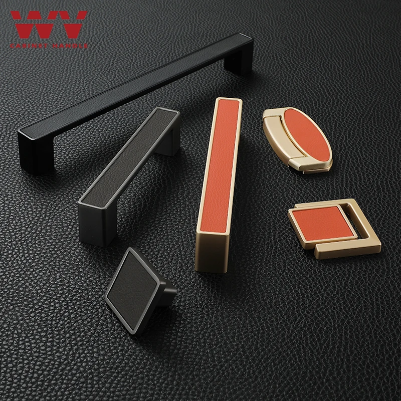 WV Leather Handles for Furniture Gold Luxury Drawer Cabinet Handle Solid Zinc Alloy Door Pulls Knobs Hardware | Обустройство дома