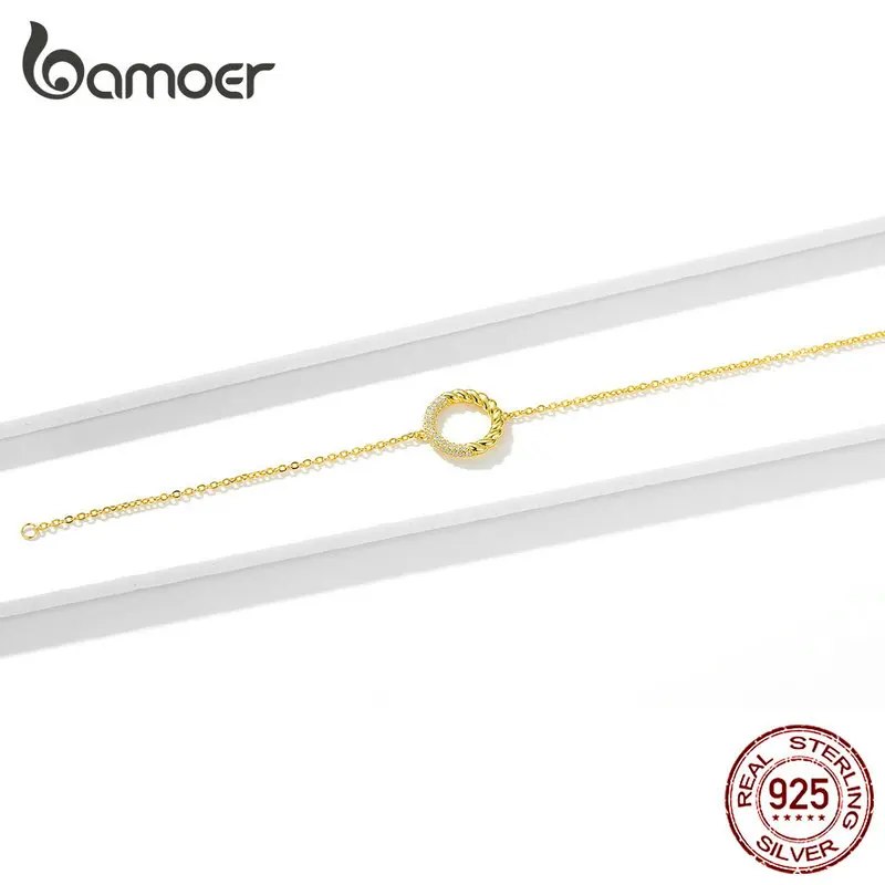 Bamoer, серебро 925, ювелирное изделие, золотой цвет, Модный Круглый браслет для женщин, Стерлинговое Серебро, дизайнерская цепочка на подарок, Bijoux BSB035