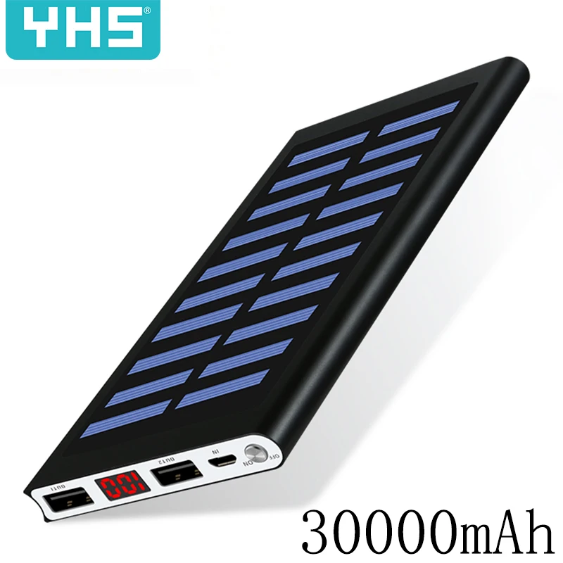 Внешний аккумулятор на солнечной энергии 30000 мАч 2 USB светодиодных порта