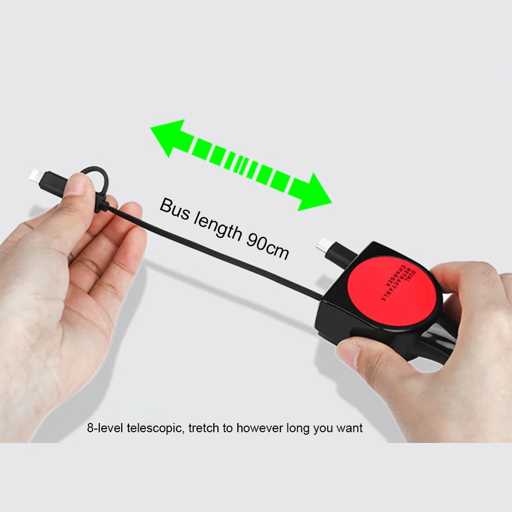 Автомобильное зарядное устройство с телескопическим кабелем для Micro USB Type C