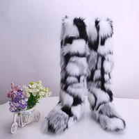 fashion women warm plush knee high boots ladies sexy furry faux fur snow boots girls cold proof artificial fur rainboots hot