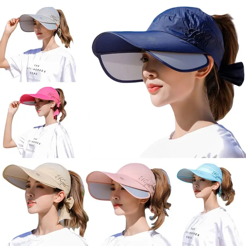 

Women Retractable Wide Brim Sun Visor Hat Empty Top Bowknot Cycling Baseball Cap