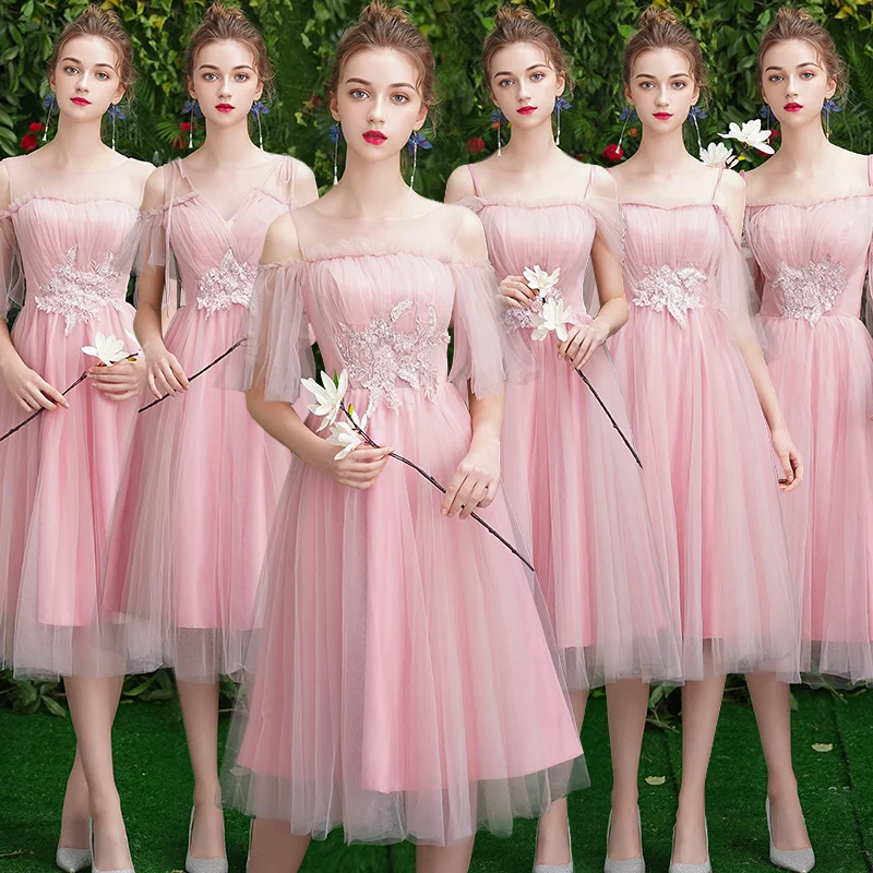 

Luxury Bridesmaids Dresses Illusion O-Neck Embroidery Lace Tulle Off The Shoulder Beading Sequined Women Wedding Party Gown E073