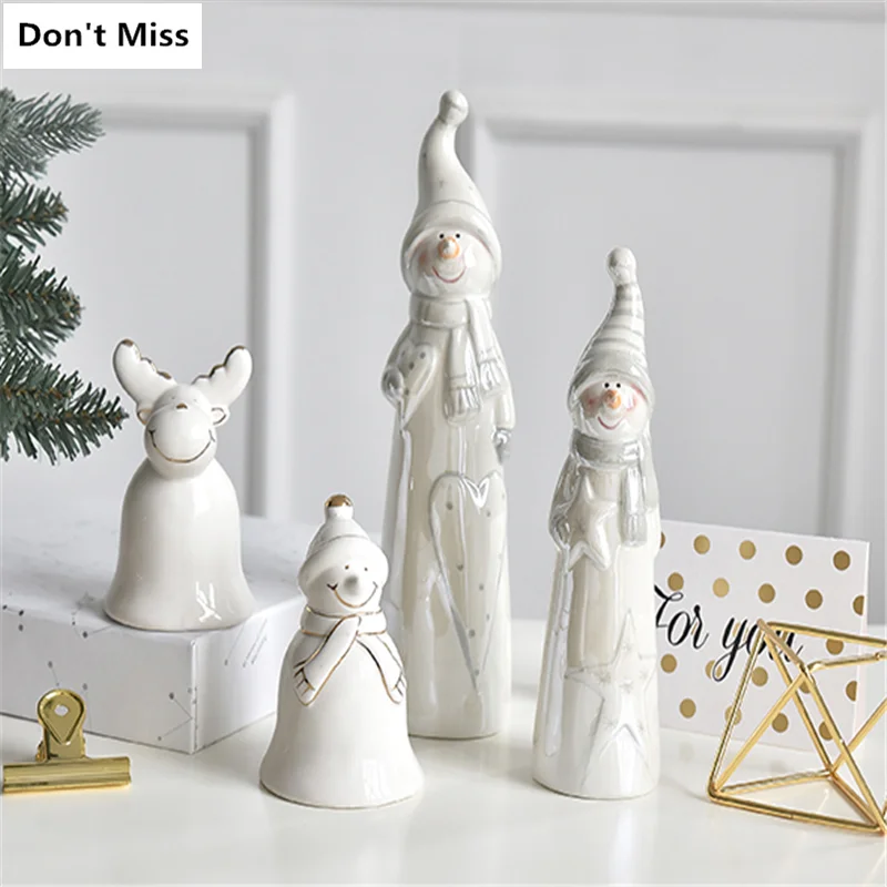 

Nordic Style White Christmas Ceramic Bell Santa Claus Snowman Christmas Tree Decoration Christmas Decoration 2022 Navidad Gifts