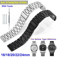 16 24mm stainless steel watch band black silver belt buckle clasp women men replacement watch strap bracelet relogio feminino