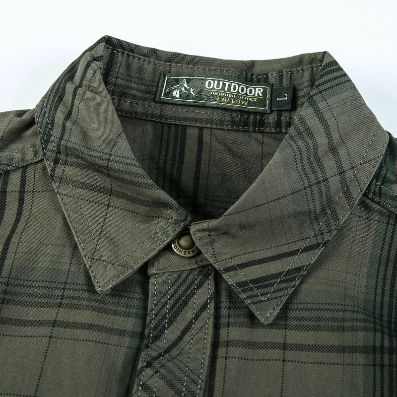 

2021 New Fashion Plaid Cotton Long Sleeved Shirt Mens Business Casual Stand Collar Shirt Large Size Cargo Shirts Men Clothing