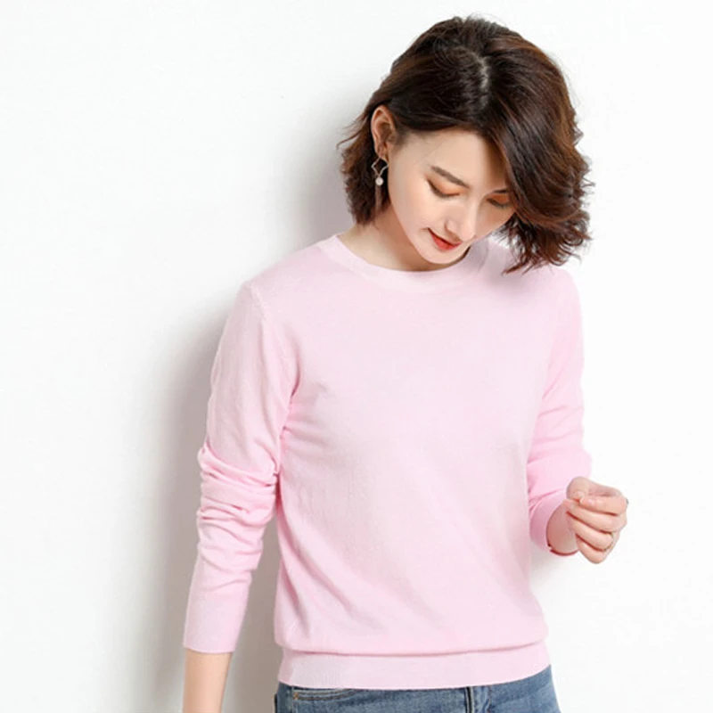 solid basic sweaters women knitted pullovers 2020 autumn casual jumper o neck plus size loose office ladies jersey mujer | Женская