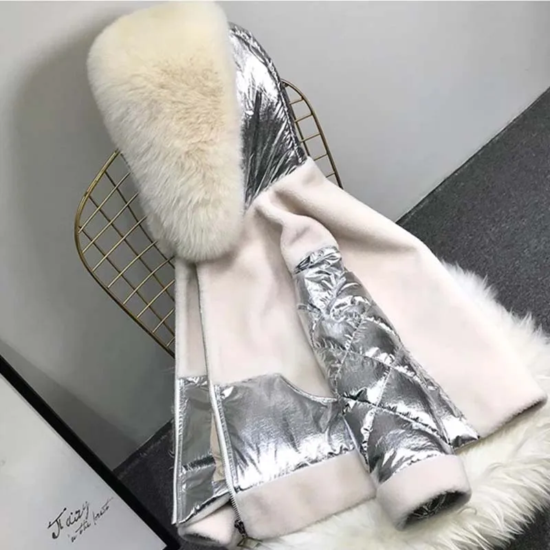 Натуральное меховое пальто зимняя куртка женская парка натуральный большой Лисий меховой капюшон, воротник утиный пух шерстяная Верхняя одежда Толстая теплая Новинка