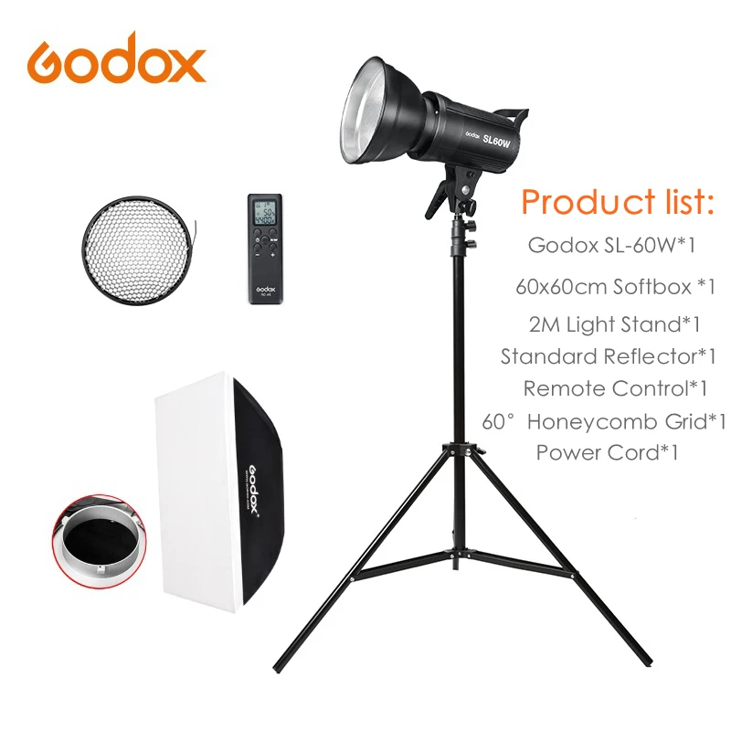 SL-60W kit Godox светодиодный светильник SL-60W SL-100W SL-150W SL-200W 5600 к Bowens светодиодный видео светильник непрерывного светильник комплект с светильник подставка софтбокс - Цвет: SL-60W kit