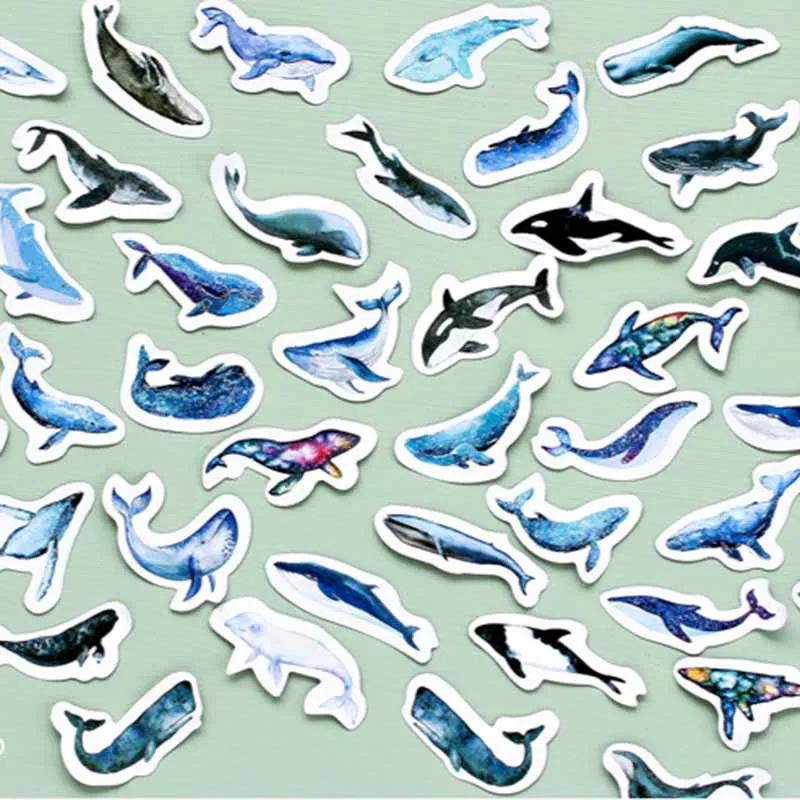 

45pcs/pack Cute Whale Label Kawaii Diary Handmade Adhesive Paper Flake Sticker Scrapbooking Stationery Decor Diy
