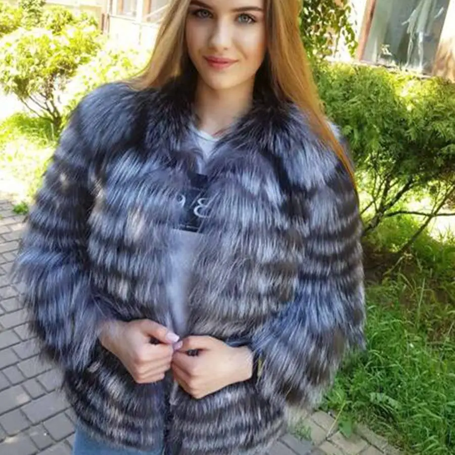 Шуба Из Меха чернобурки шуба из натурального меха женское меховое пальто новинка