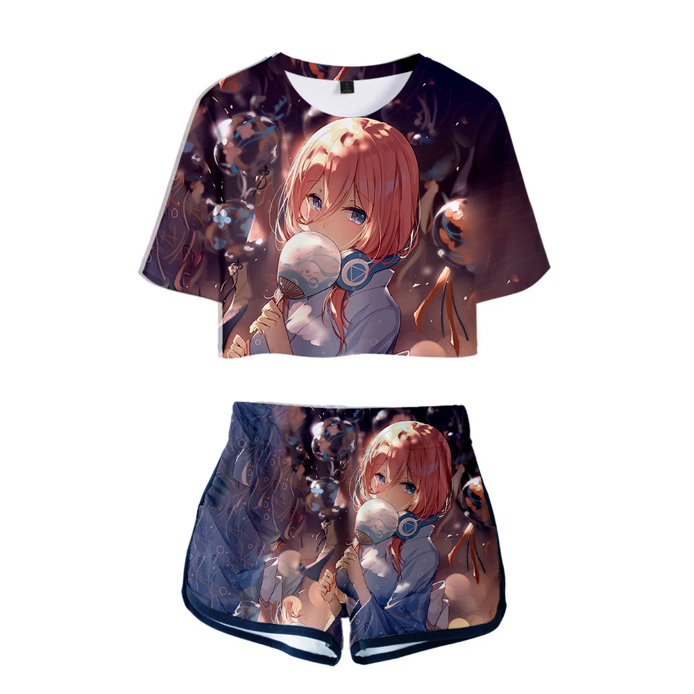 

Женский комплект из двух предметов, футболка с принтом из мультфильма «Накано Мику» и шорты