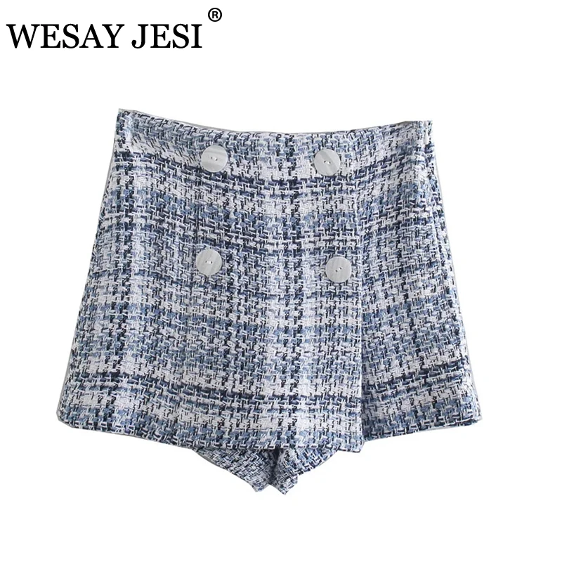 

WESAY JESI 2021 Spring New Women's Shorts Wide Legs Retro Stripes Fashion Sweet Simple Style Temperament Casual Mid-Waist Shorts