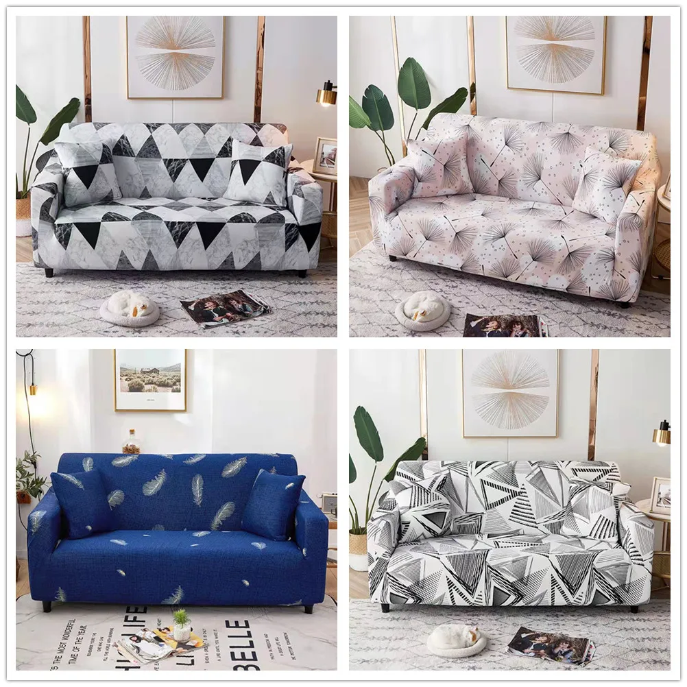 

European Style Sofas Cover Geometry Plaid Stretch Printing Sofa Slipcover Living Room Cafe Office Decor Polyester Home Decor