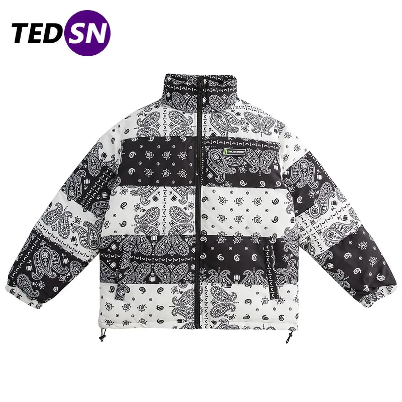 

TEDSN винтажный Зимний пуховик на молнии пуховик пальто 2021 парки шерпа для мужчин женщин узор черный белый модная стеганая одежда