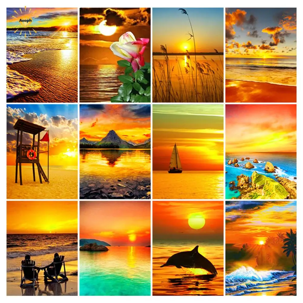 

Sea Sunset Dolphin Diamond Painting Full Round/square Drill Diy 5D Cross Stitch Embroidery Mosaic Picture Rhinestone Home Decor