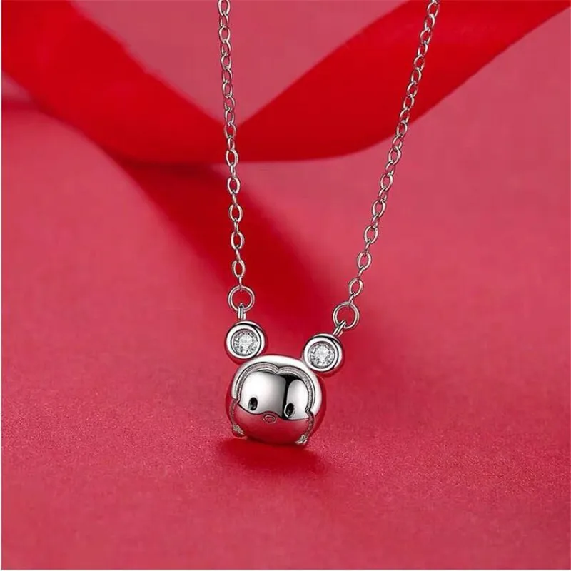 

Fine Silver Color Fashion Cute Cartoon Mouse Natal Year Zodiac Transport Clavicle Chain Female Necklace Jewelry SN134
