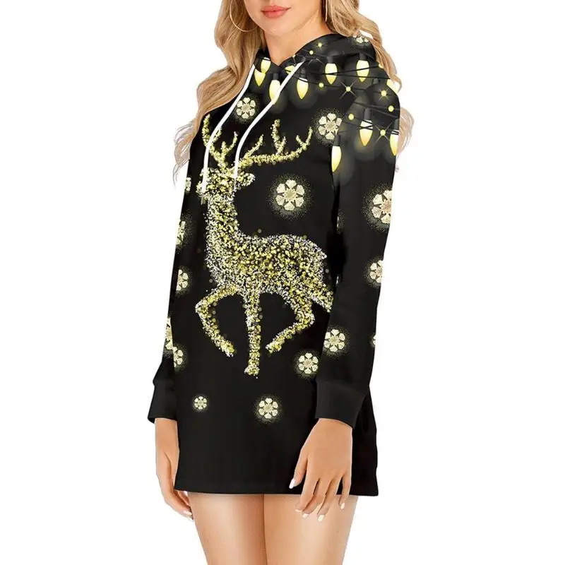 Пуловер женский длинный рукав олень Снежинка печать Рождество толстовки