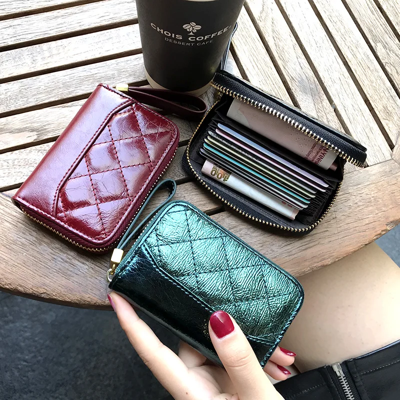 New Plaid Ladies Wallet Zipper Coin Bag Card Holder Genuine Leather Multiple Card Slots Women Wallets Fashion Female Short Purse