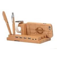 bamboo wood 4 usb charger dock station stand holder for iphone ipad tablet samsung xiaomi charging dock station for apple watch