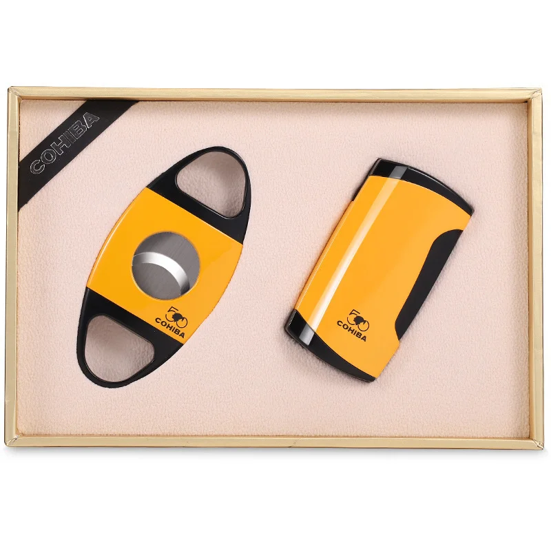 

COHIBA искусственные ветрозащитные зажигалки, 2 струйфонарь жигалки, карманные зажигалки для сигар, набор острых лезвий