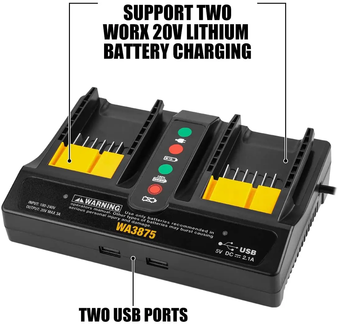 

Зарядное устройство с европейской вилкой для Worx WA3875, 20 в, 18 в, литий-ионная батарея 2.0A/3.0a, зарядное устройство для Worx WA3520, WA3525, WA3578, WA3575, WA3742, быс...