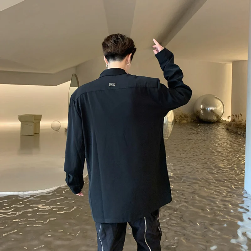 Men's Long Sleeve Shirt Spring And Autumn New Korean Personality Pleated Design Gentleman Mature Youth Leisure Loose Large Shirt