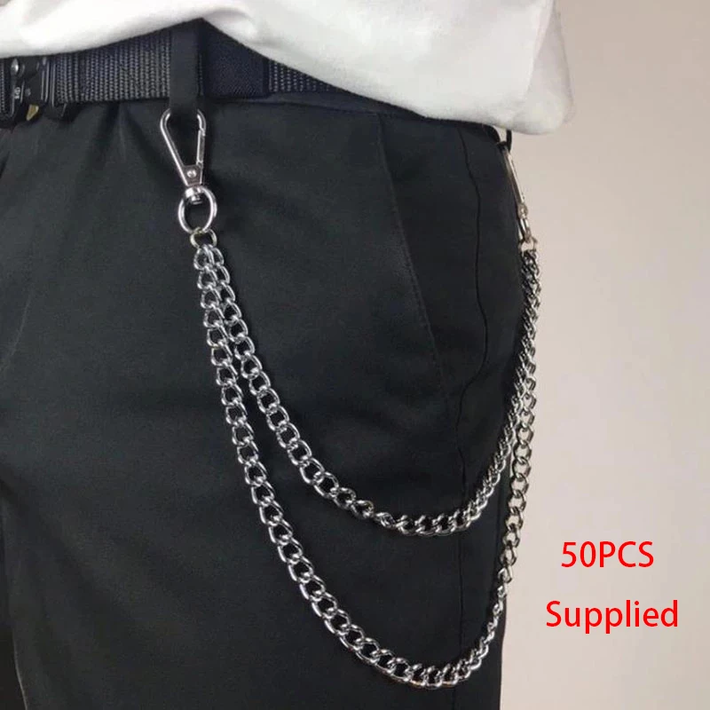 

50pcs Punk Rock Metal Pants Waist Chain Men Key Chain Wallet Keychain Jeans Hip-hop Jewelry Gift Supplied