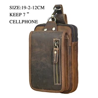 luxury thick crazy horse leather men vintage travel belt fanny waist bag pack design bum hip bag 6 5 phone case pouch male 1609