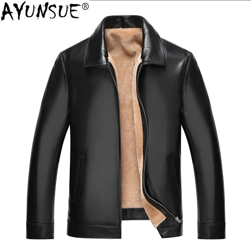 

AYUNSUE мужская куртка из натуральной овечьей кожи, зимняя куртка, мужские меховые пальто из натуральной шерсти, куртки с воротником из натурал...