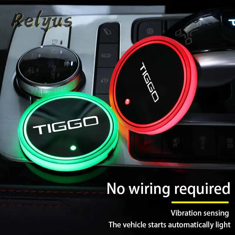 

2Pcs Luminous Car Led Cup Coaster Non-slip Mat Automobile Atmosphere Light For Chery Tiggo 2 3 4 5 6 7 8 3X 5X Pro T11