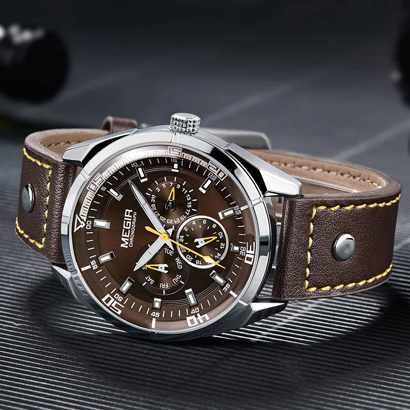 MEGIR брендовые кварцевые мужские часы с кожаным ремешком военные деловые наручные
