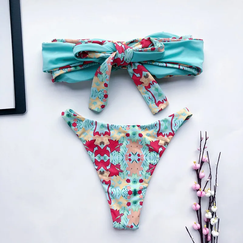 

Ring sexy swimwear women bathing suit Bandage push up swimsuit female bathers Floral print bikinis 2020 mujer two piece biquinis