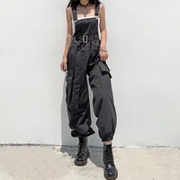New Style Trend Casual WOMEN'S Dress-Beam Leg Pocket High-waisted Lace-up Women's Bib Overall Suspender Strap WOMEN'S Jumpsuit