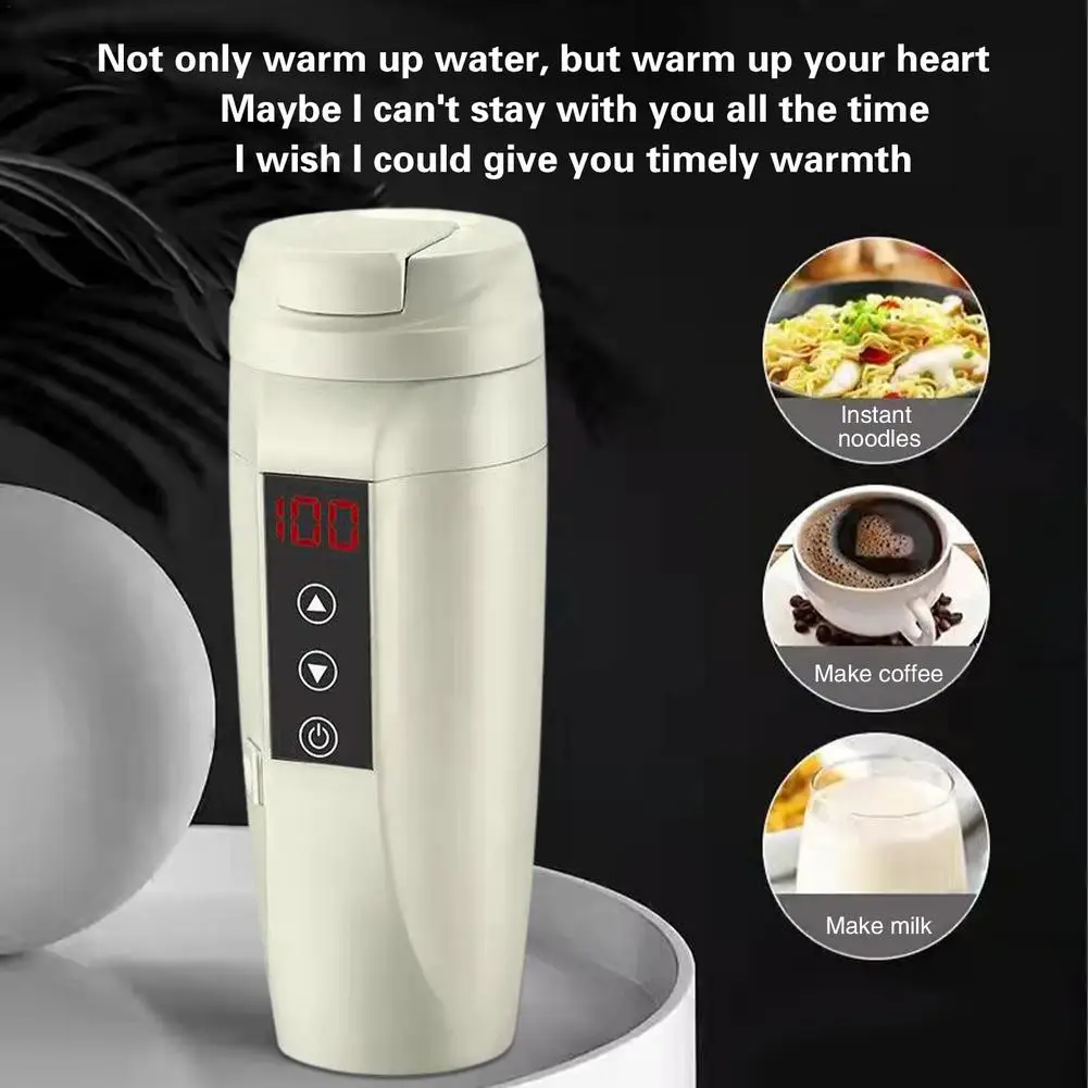 

12V/24V 450ml Car Heating Cup Electric Water Cup LCD Display Temperature Kettle Coffee Tea Heated Stainless Steel Insulation Cup