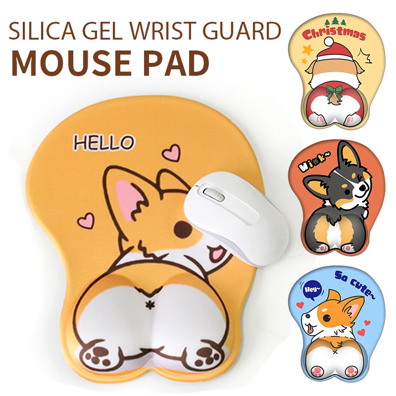 Gel Mouse Pad with Wrist Rest Huado Support Pad Gaming Ergonomic Mouse Pad with Milk Cloth Cute Corgi Dog