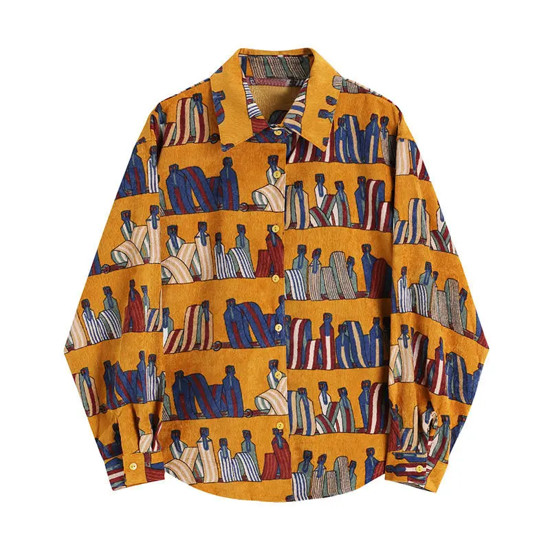 

2021 autumn new Korean version outer coat loose print coat retro port wind lamp core cashmere shirt foreign style women