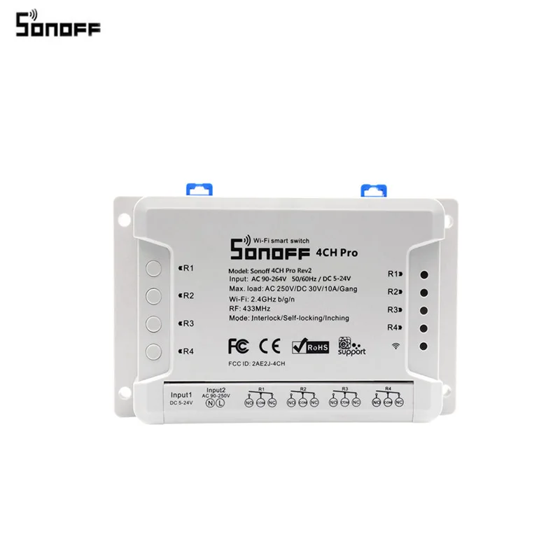1 pcs Itead Sonoff 4CH Pro R2 433 МГц 4 канала RF беспроводной пульт дистанционного управления Wifi умный переключатель инчинг интерлок реле Alexa Google Home - Комплект: 1 pcs