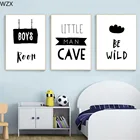 Постеры и принты для детской комнаты с изображением пещеры маленького человека, Художественная печать, черно-белая Скандинавская картина, настенные картины для мальчиков
