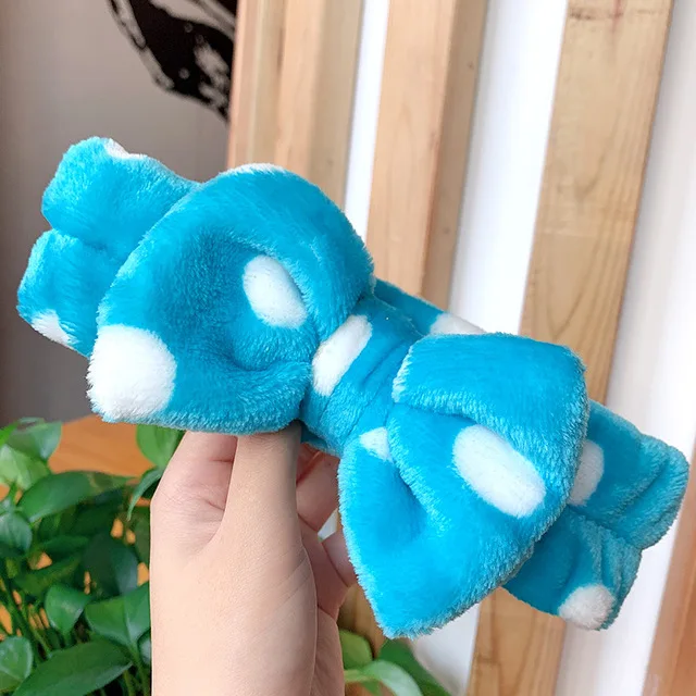 blue dot Новинка, мягкие бантики из кораллового флиса с надписью «OMG» для женщин и девочек, милые повязки для волос, повязки для волос, головные уборы, аксессуары для волос - Цвет: blue dot