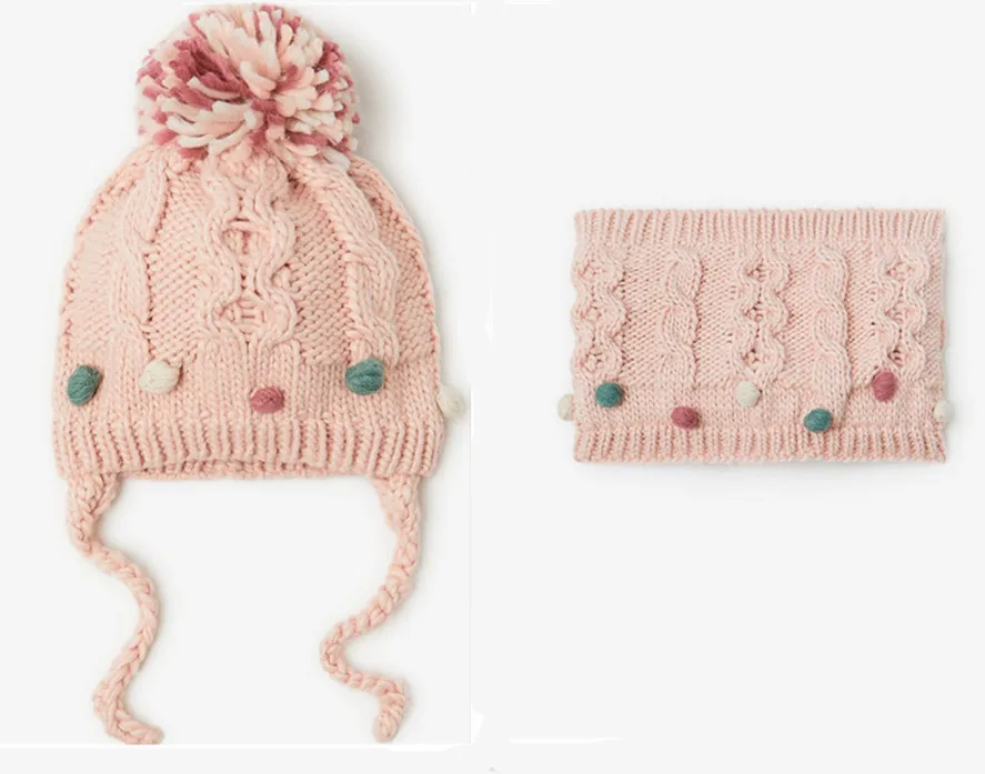 Шапка и шарф Вязаные в цветочек для мальчиков девочек детские комплекты из 2