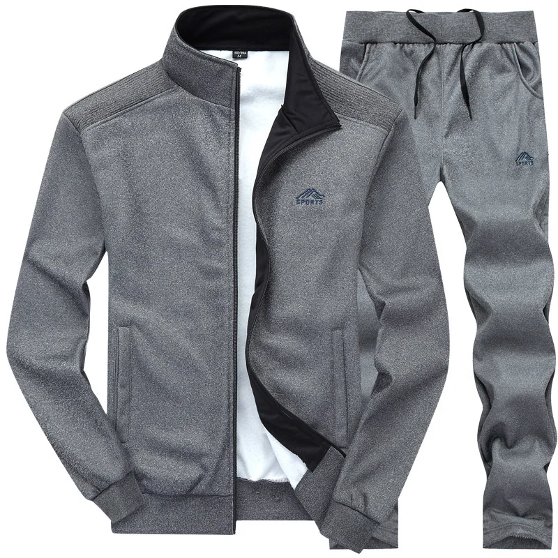

2021 Men Tracksuit Set Polyester Sweatshirt Spring Sporting Fleece Jacket + Pants Casual Men's Sports Suit Men's Sportswear 4XL