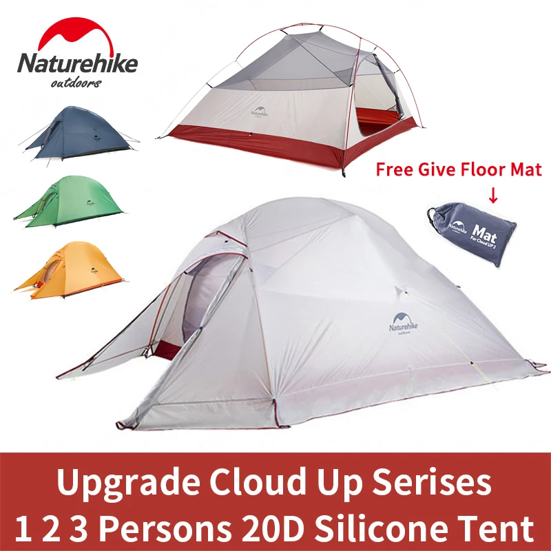 Палатка для кемпинга Naturehike Cloud Up, сверхлегкая, с силикагелем, для 1, 2, 3 человек, 20D, одноместная, двухместная, с бесплатным ковриком