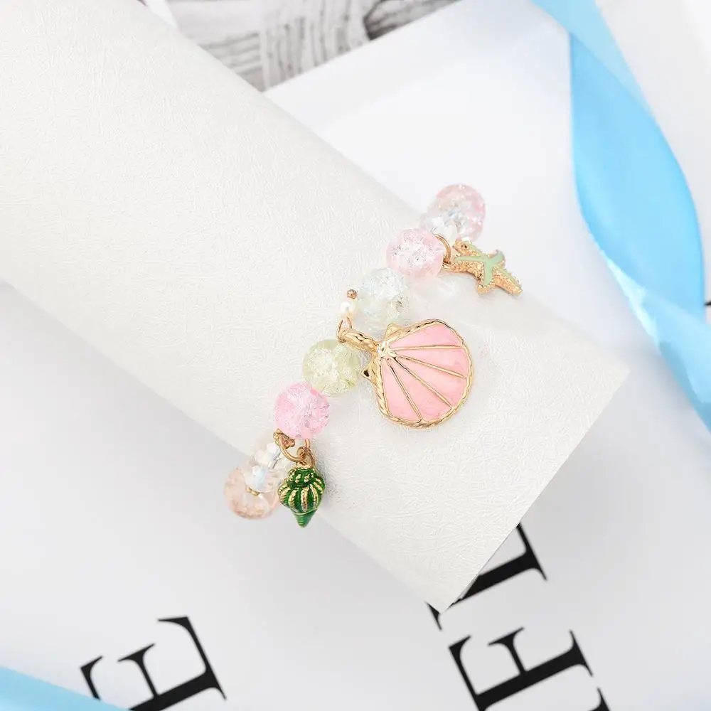 Lovely Glass Beads Stretch Bracelet with Shell Starfish and Conch Charms for Girls | Украшения и аксессуары