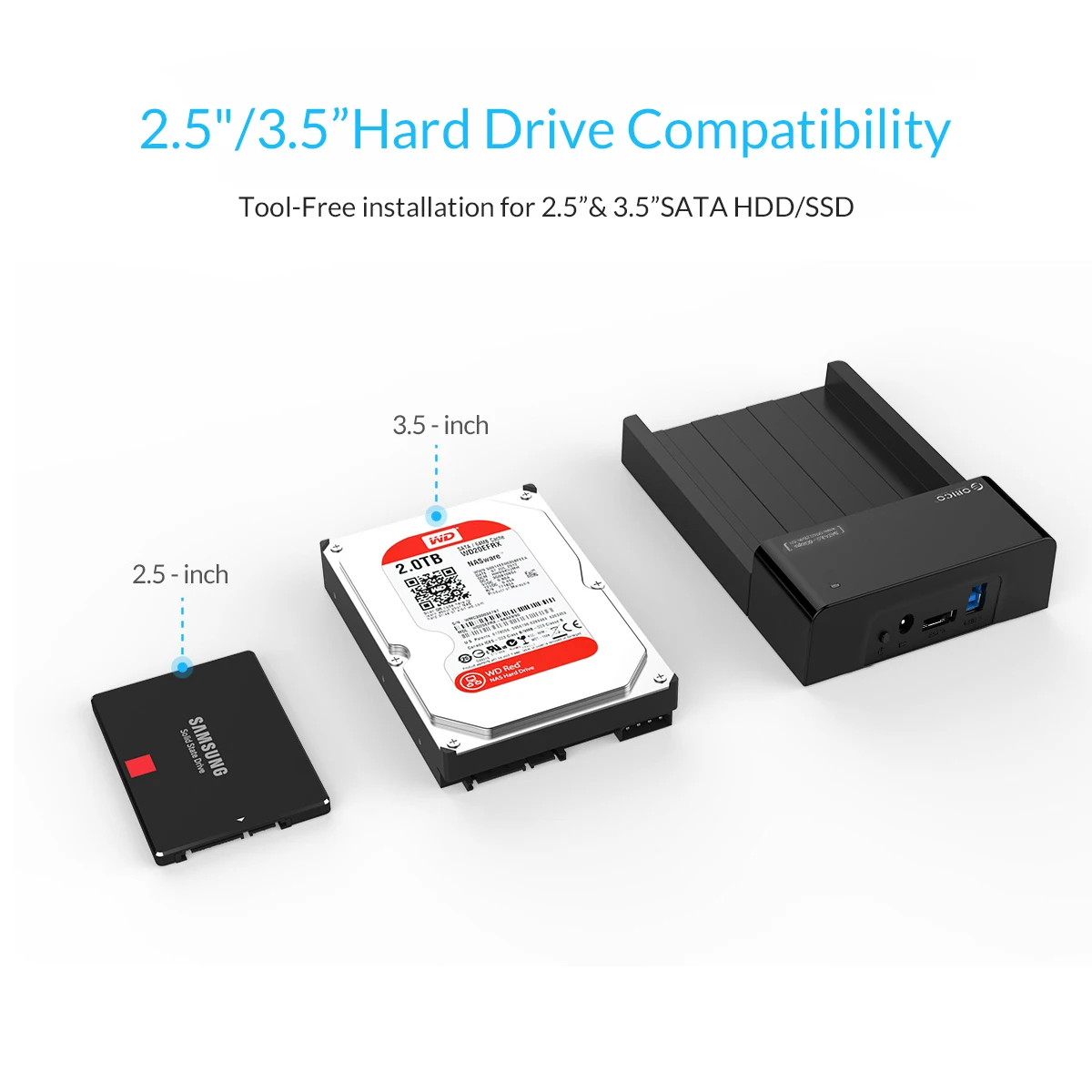 ORICO 2,5 3,5 дюймов HDD Caddy без инструментов SATA для usb type B ESATA внешний SSD корпус до 8 ТБ HDD док-станция для ноутбука