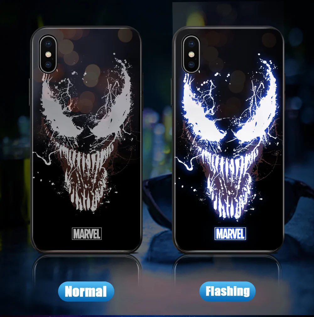 Для iPhone 6 7 8 Plus X XR XS Max 11 Pro светодиодный мигающий чехол Marvel Мстители Железный человек паук Veno закаленное стекло
