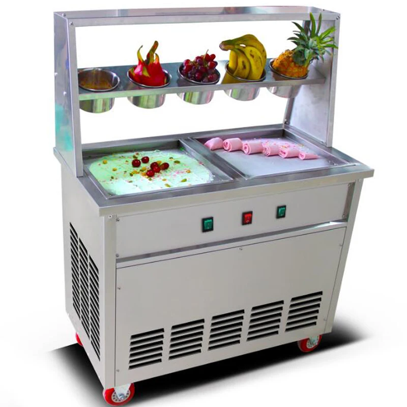 

Full Stainless steel TWO Big Pan Fried ice cream roll machine pan Fry flat ice cream maker yoghourt fried ice cream machine