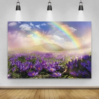 laeacco vinyl photography backdrop dreamy spring flower field rainbow baby shower photozone natural view background photo studio