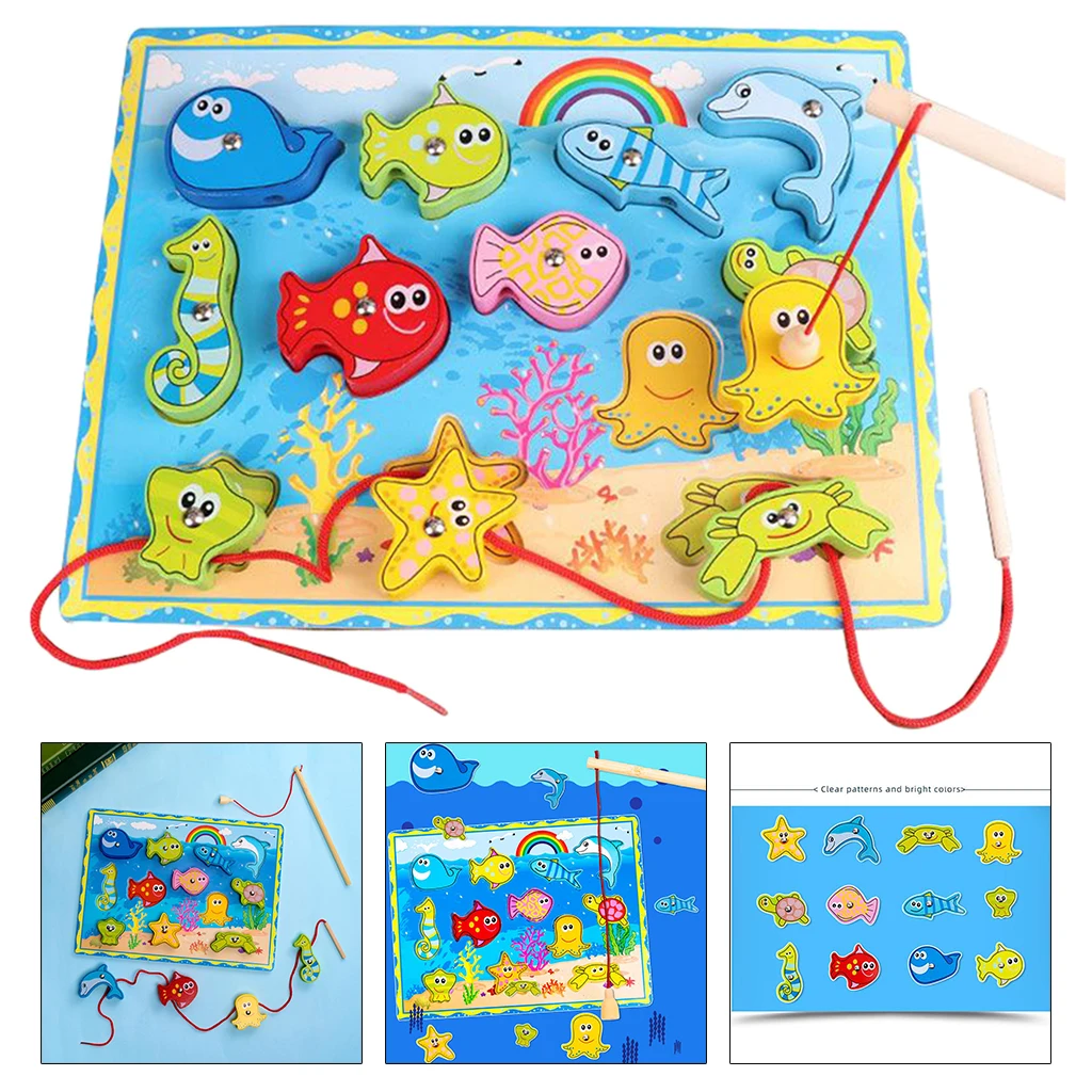 Wooden Fishing Toys Magnetic Puzzle Game Development Educational Toy Gifts